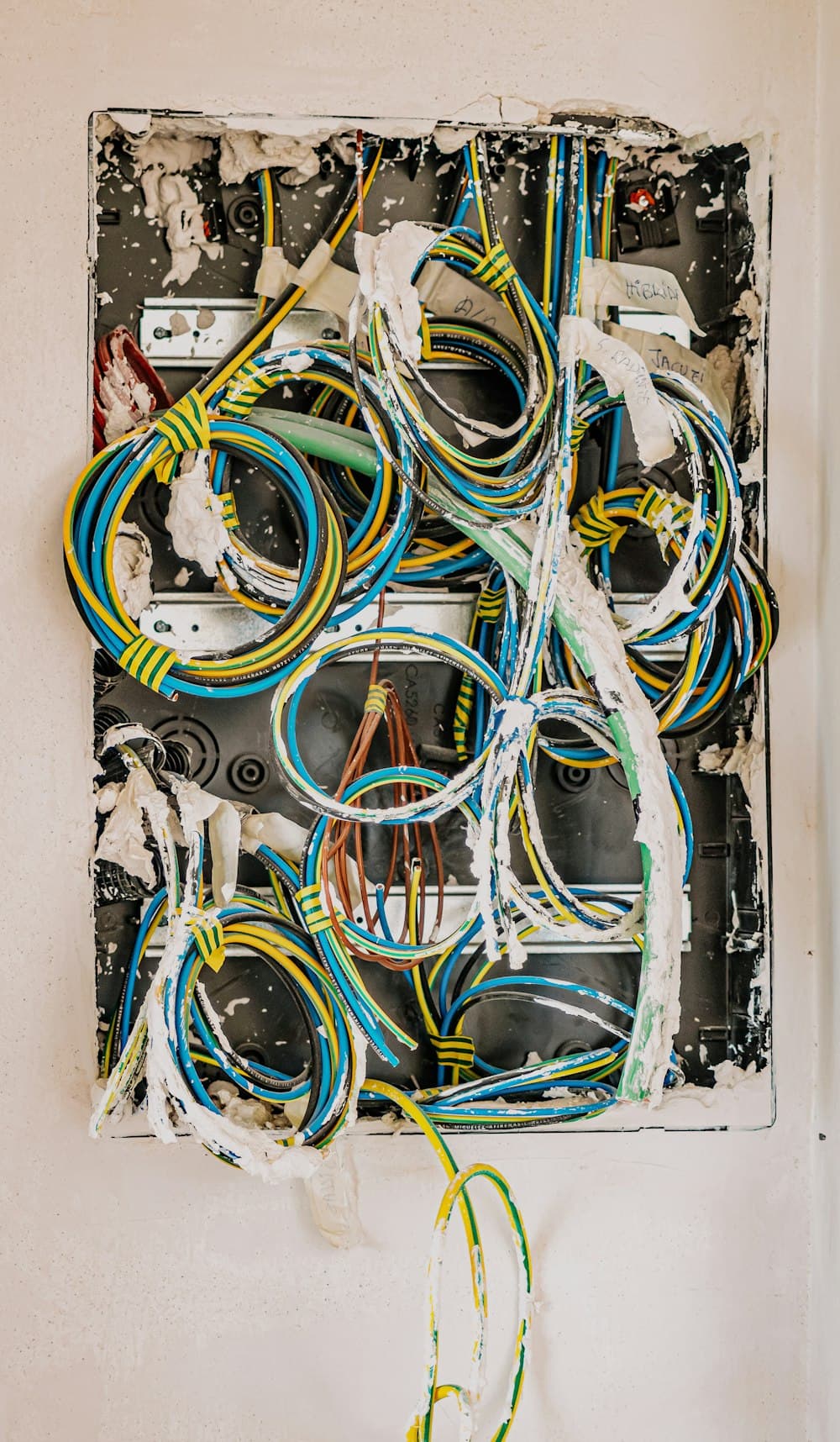 Color-coded conductors prepped for a panel tie-in